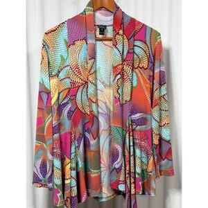Clara Sunwoo Cardigan Womens Med Abstract Floral Art to Wear Jacket Made in USA